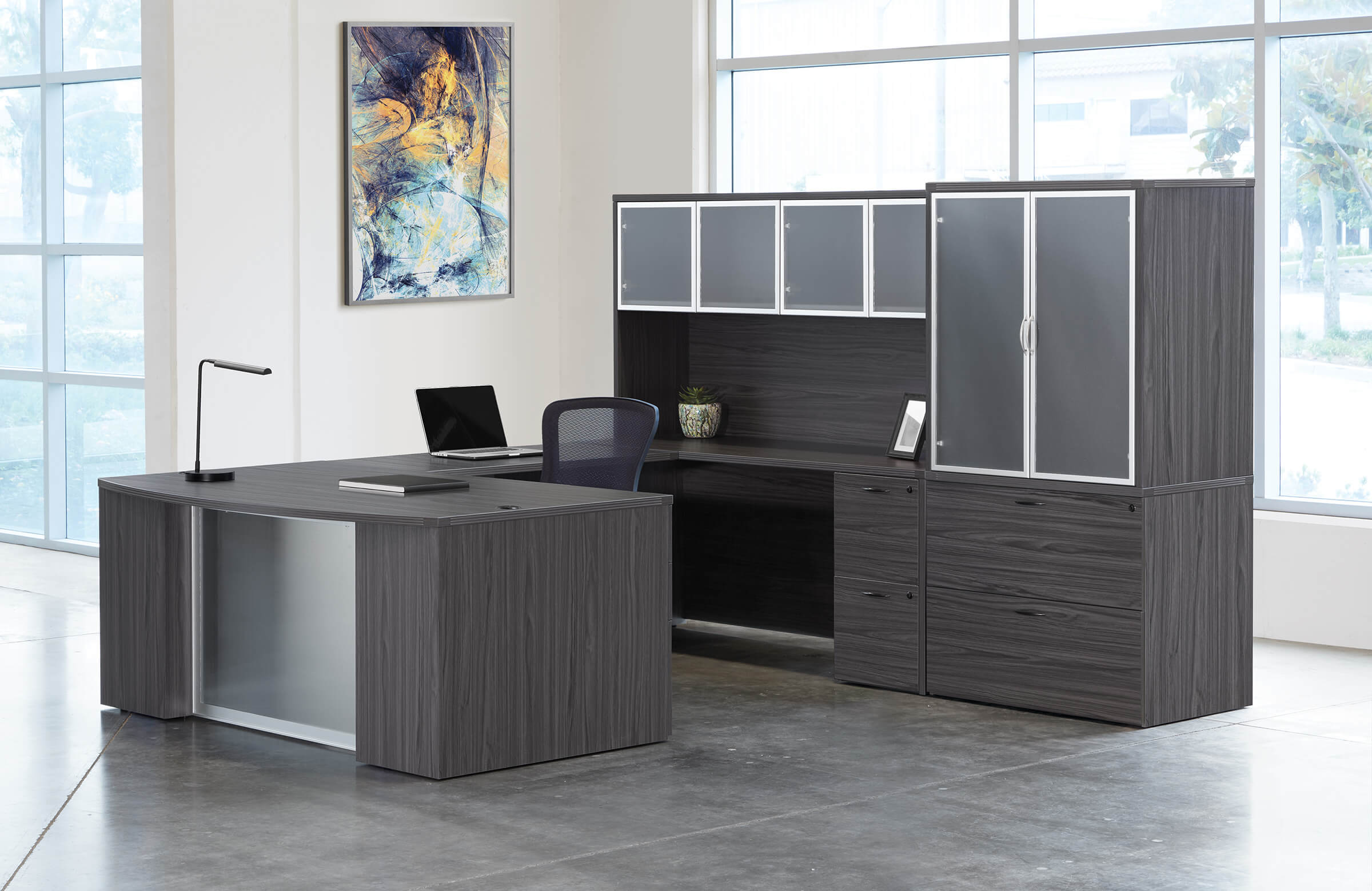 U shaped desk u shaped desk with hutch modern u shaped executive desk slate grey space view 2 U shaped desk u shaped desk with hutch modern u shaped executive desk slate grey space view 2