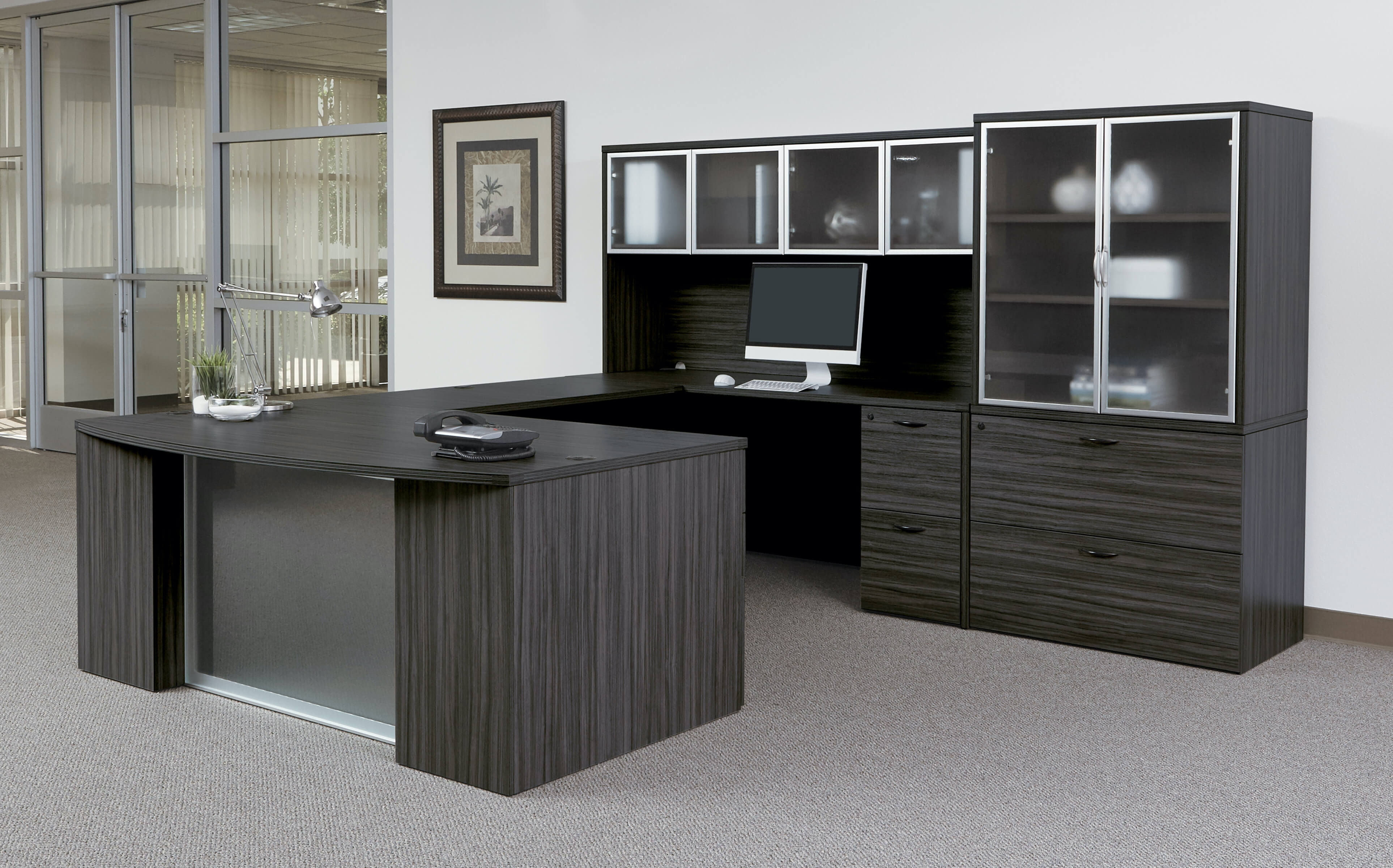 U shaped desk u shaped desk with hutch modern u shaped executive desk slate grey space view 3 U shaped desk u shaped desk with hutch modern u shaped executive desk slate grey space view 3