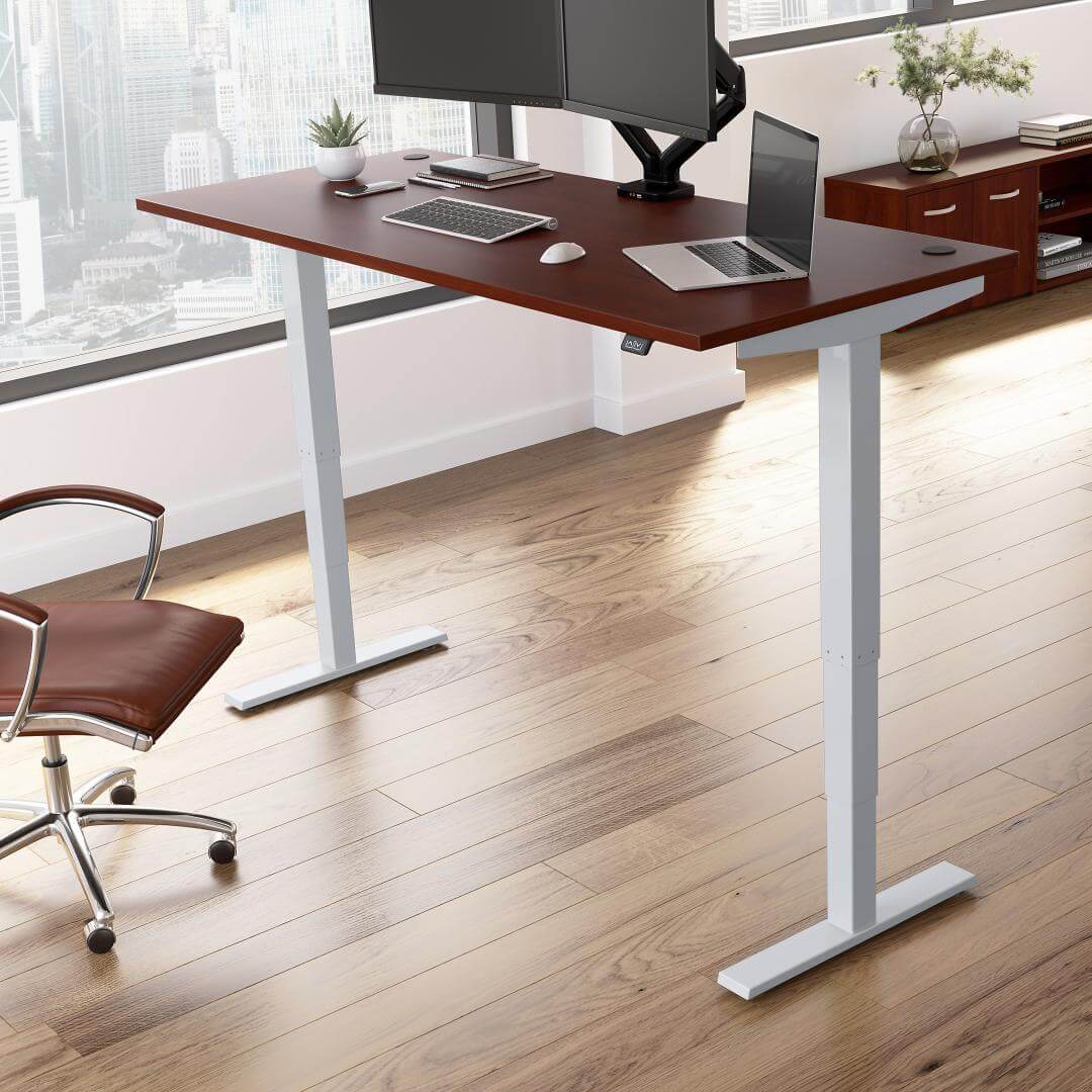 Sit stand desk adjustable 72w x 30d lifestyle Sit stand desk adjustable 72w x 30d lifestyle