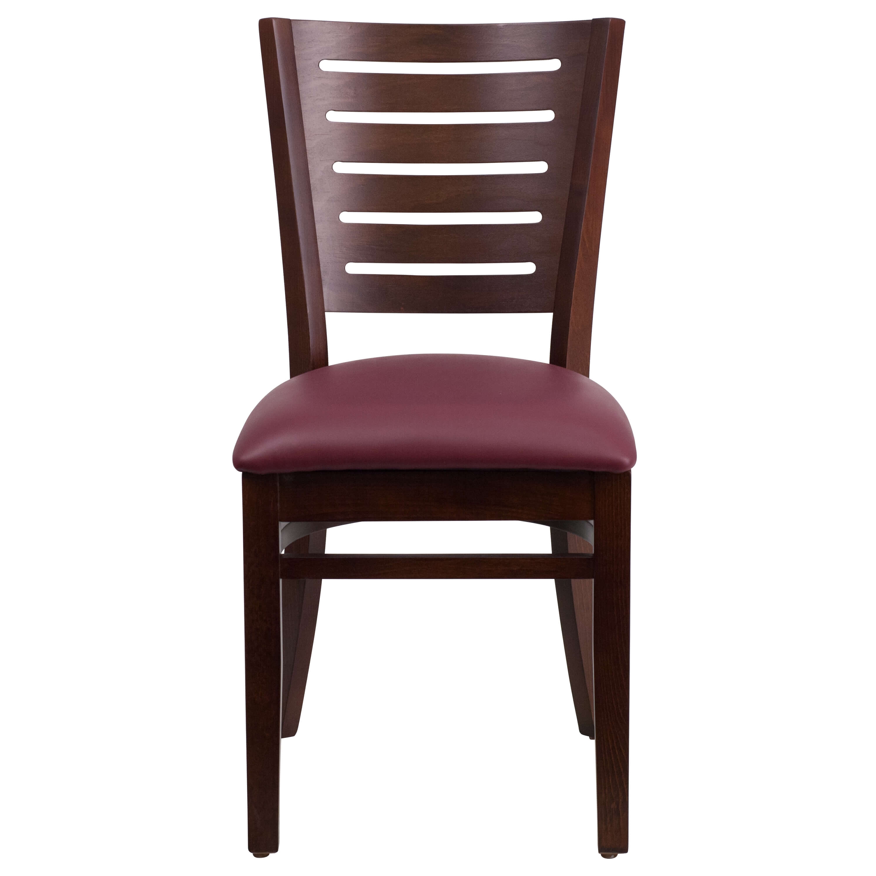 Slat back restaurant wood chair front view Slat back restaurant wood chair front view