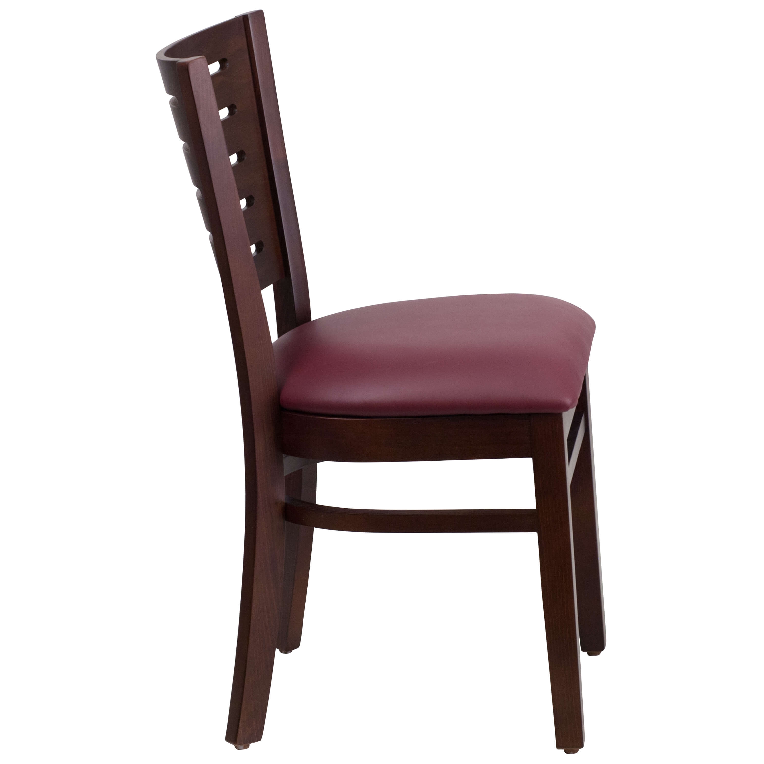 Slat back restaurant wood chair side view Slat back restaurant wood chair side view