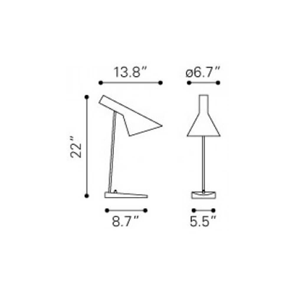 Table lights dimensions view Table lights dimensions view