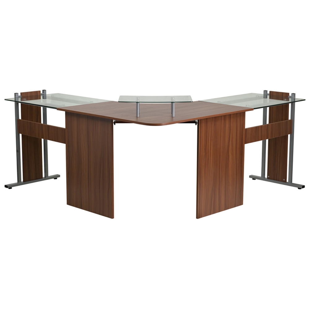 Wood and glass corner desk rear view Wood and glass corner desk rear view