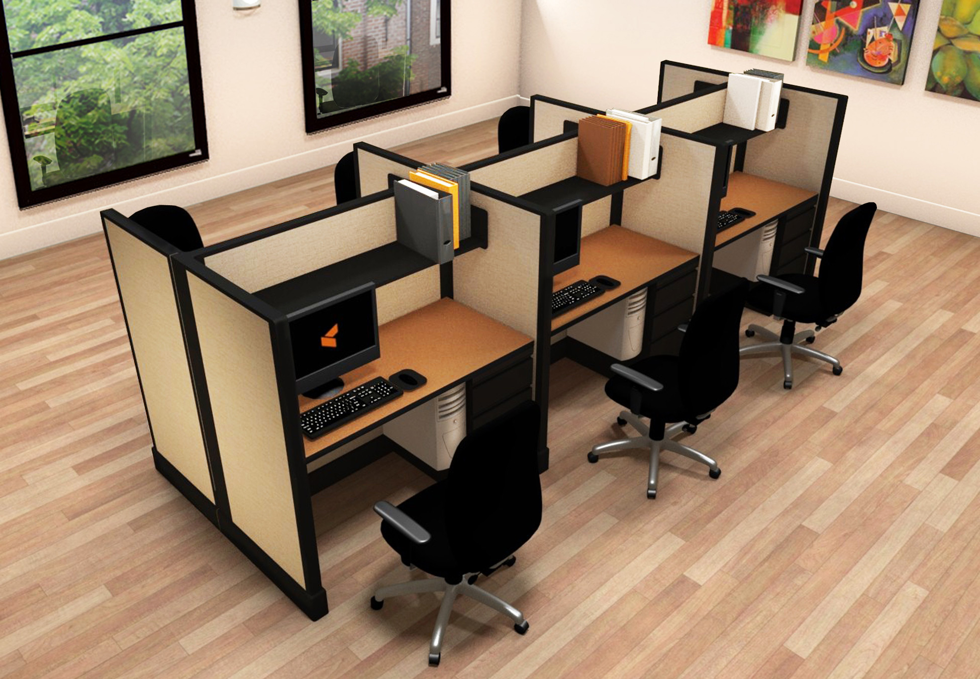 2x4 Small Office Cubicles - 6 Pack Cluster 2x4 Small Office Cubicles - 6 Pack Cluster