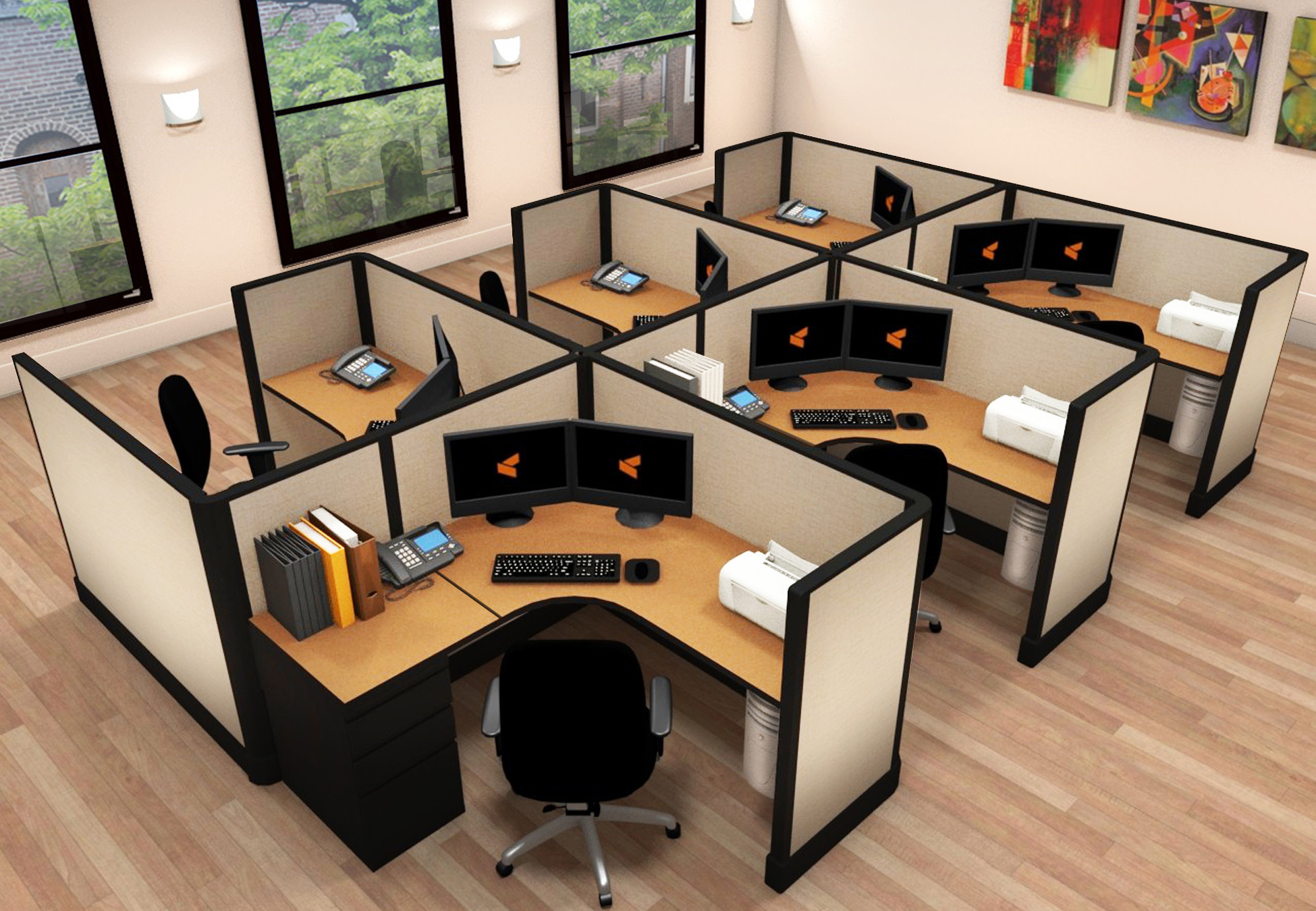 5x5 Office Cubicle Furniture - 6 Pack Cluster 5x5 Office Cubicle Furniture - 6 Pack Cluster