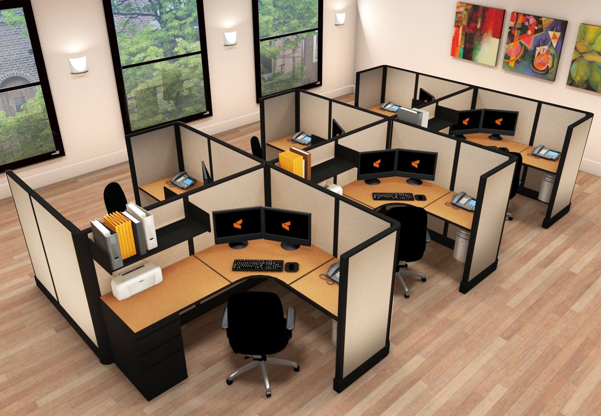 5x6 Modern Commercial Office Furniture - 6 Pack Cluster 5x6 Modern Commercial Office Furniture - 6 Pack Cluster