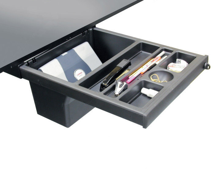 Cubicles 6x6, 5x6 and 5x5 - This lockable pelican drawer features large capacity storage bin, which is recessed for knee clearance. Cubicles 6x6, 5x6 and 5x5 - This lockable pelican drawer features large capacity storage bin, which is recessed for knee clearance.